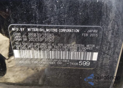 2015 Mitsubishi Lancer Es from USA, damaged, VIN JA32U2FU6FU016903